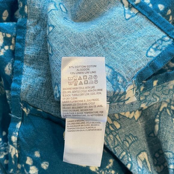 Lucky Brand Club Collar Shirt Womens XXL Teal Blue Tropical Floral Linen Top - Picture 5 of 7
